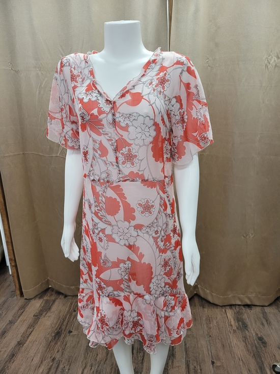 Dresses & Skirts - Coral Floral Short Sleeve Ruffle Hem Dress